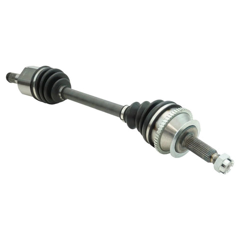 Front CV Axle Assemblies And Front Wheel Bearings Kit For 2001 Through 2006 Hyundai Santa Fe Four Piece Replacement Set With Two CV Axles And Two Wheel Bearings OE Style Beefy Heavy Duty Drive Shaft Parts - front view of a single CV axle
