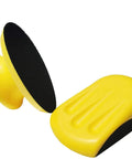 Two yellow 5-inch hand sanding blocks, round and mouse-shaped with black sanding surfaces.