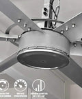 Heavy Duty Industrial Ceiling Fan 236 Inch HVLS Large Diameter Air Circulator With Eight Rugged Aluminum Blades, close-up view of fan motor.