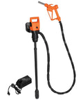No Fuss Cordless 19.2V Drum Pump With Telescopic Tube Fitting 55 Gallon Barrels And Ibc Tanks Featuring 2 Inch Bung Adapter And 28 Lpm Flow For Def Diesel Water Or Light Oils Built To Last with orange handle and black tube.
