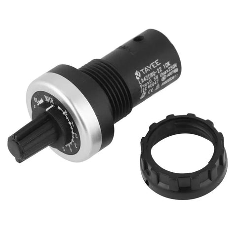 Panel Mount 10K Potentiometer For Variable Speed Drives VSD VFD Inverter Control Rotary Knob, Easy Screw Terminal Install, No Soldering Needed, Exponential D Type Adjustment For Precise Speed Tuning, black panel mount with nut