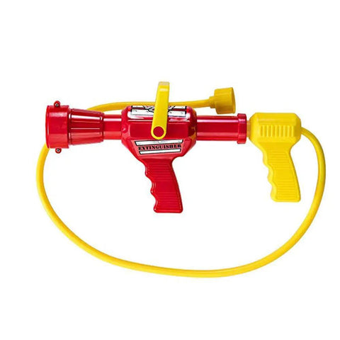 Firefighter Backpack Water Blaster For Kids, 1.3L Tank Hose Shooter in red and yellow with labeled extinguisher
