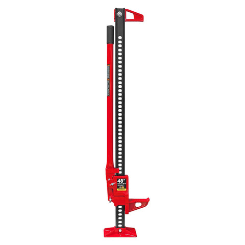 Beefy 48 Inch Ratcheting Off Road Utility Farm Jack, 3 Ton Capacity, Lifts From 5.12 To 40 Inches, Multidirectional Use, Red Finish
