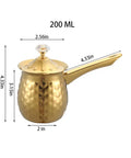 Gold Hammered Stainless Steel Turkish Coffee Cezve 7 Oz 200 Ml Ibrik With Heat Resistant Handle And Lid for stovetop use.