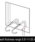 Diagram showcasing the hook design of the Emergency Fire Escape Ladder 50 Foot Portable Safety Ladder for fitting wall thicknesses 5.51-11.02 inches.