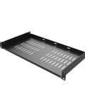 Black 1U Universal Server Rack Shelf For 19-Inch Racks, 10-Inch Deep, Steel Ventilated Cantilever Tray ideal for IT Gear