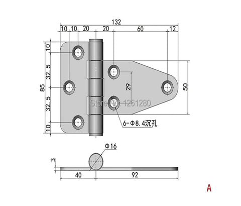 Heavy Duty Iron Hinge For Electric Switchgear Box And Control Automation Equipment Door Hardware Replacement with dimensions.