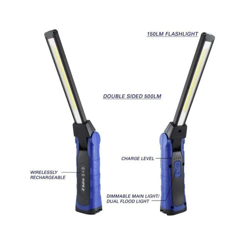 52SL Foldable Dual LED Work Light With 1000 Lumen Flood Mode showing dual panels and 150lm flashlight, wireless rechargeable