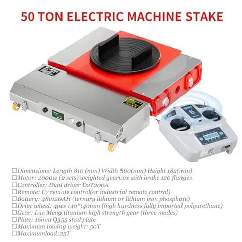 Electric Machine Mover Skate With 360 Degree Swivel Built Tough Heavy Duty Trolley For Industrial Dolly Skates Custom Remote Control No Sweat Heavy Hauling And Rock Solid Performance, 50-ton capacity, with remote control.