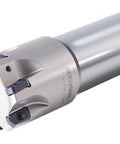 High Feed 1.5 Inch Indexable End Mill With 1.25 Inch Shank, 6 Flutes, TiAlN Carbide Coating, And LNMU030312R-JM Inserts in silver finish