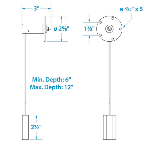 Diagram of Marine Fuel Gauge Sending Unit Kit For 6 To 12 Inch Tank Depth Gas Or Diesel Electric With 35 To 240 Ohm Compatibility Model 15461