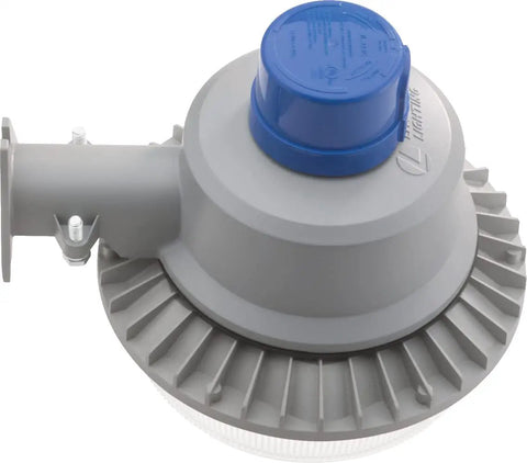 Outdoor BGR P2 LED Dusk To Dawn Security Light Gray 4000K showing top view with mounting bracket and ribbed base design.