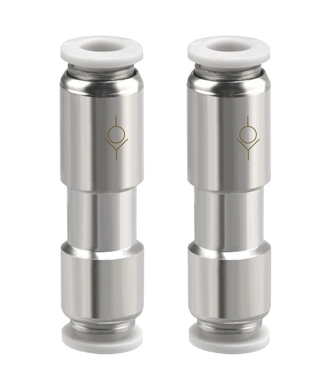 Two Clscea metal aquarium check valves, stainless steel with white plastic ends, 2-pack