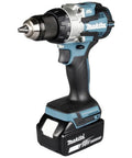 High Performance 18v Cordless Drill Driver Boasting 70 Nm Top Shelf Torque And Xpt Weather Resistant Shielding side view with battery.