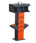 Ergonomic CNC Tool Holder Workbench Featuring BT40 Lock Station And Heavy Duty Disassembly Table, gray and orange standing tool holder.