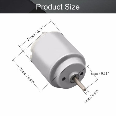 Dimensions diagram of Two Pack Micro DC Motors 1.5 To 6 Volt High Speed 5000 To 20000 RPM Electric Motors with 2 mm round shafts