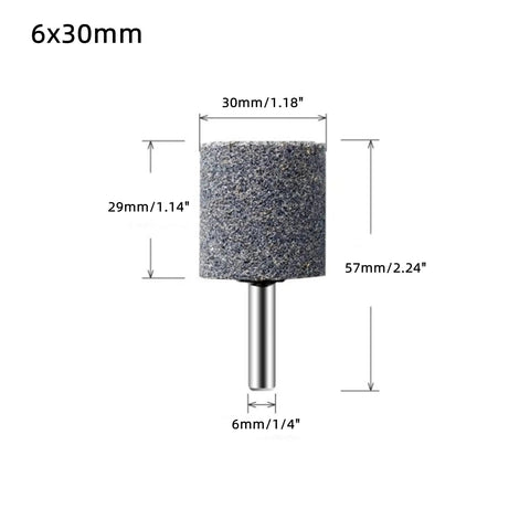 10Pcs 30mm Aluminum Oxide Mounted Grinding Stones With Quarter Inch Shank for Electric Rotary Tools Drill Grinder, side view.