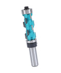 Premium Spiral Flush Trim Router Bit With Double Bearings, Carbide Cutter For Smooth Woodworking And Precise Edge Trimming, 1/2 Inch Shank 3/4 Inch Diameter, Perfect DIY Tool with a teal spiral design.