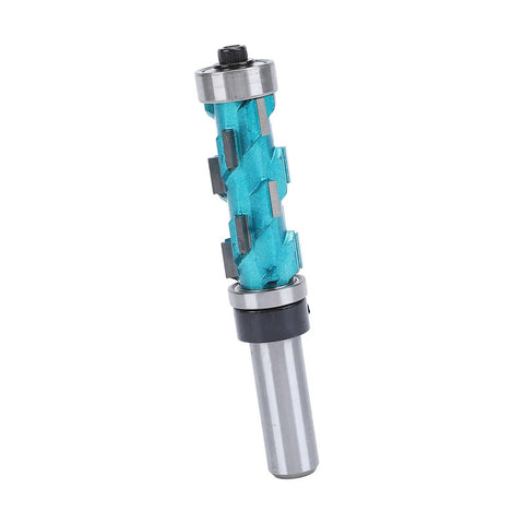 Premium Spiral Flush Trim Router Bit With Double Bearings, Carbide Cutter For Smooth Woodworking And Precise Edge Trimming, 1/2 Inch Shank 3/4 Inch Diameter, Perfect DIY Tool with a teal spiral design.