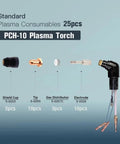 25 Piece Plasma Cutter Consumables Set For PCH-10 And 1-8000 Series including shield cup, tip, gas distributor, and electrode