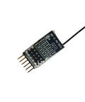 5 Channel PWM Receiver For ELRS 2.4G With Copper Antenna, compact black unit with connector pins and attached antenna on white background