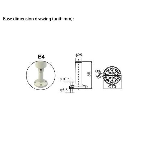 Technical drawing of Industrial AC 110V LED Stack Light With 90dB Buzzer Alarm base, showing dimensions and structural details.