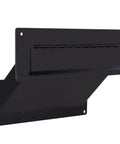Through The Wall Mail Drop Chute Adjustable Two Piece Steel Deposit Slot For Documents Letters Payments Keys And Other Non Bulky Mail For Home Office And Commercial Use Up To 1 Inch Thick Heavy Duty Black D100, side view showing black steel construction and deposit slot.