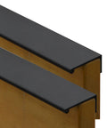 Edge Finger Pulls 2 Pack Hidden Cabinet Handles in matte black aluminum installed on wooden drawer for sleek modern access.