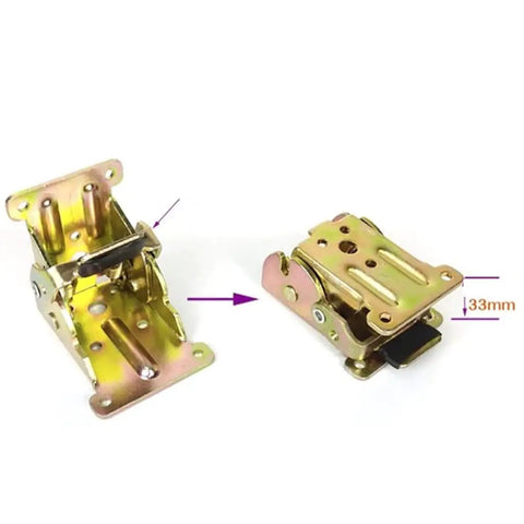 Folding Hinge for Furniture With Self Locking Mechanism, 90 Degree and Zero Degree Adjustable, shown unfolded and folded