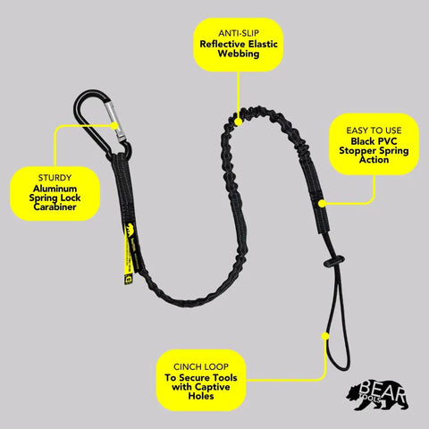 Tool Safety Lanyard With Carabiner Adjustable Loop For Working At Height 3 Ft Durable Pro Grade Lanyard With Single Direction Carabiner To Prevent Twists Reinforced DoubleStitched Ends Coated Nylon Elastic Web For Scaffolding Construction Tree Work