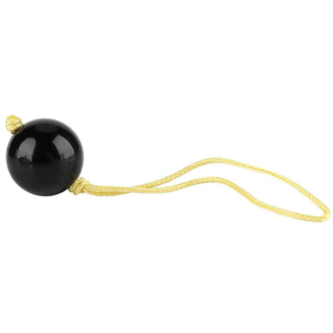 Arborist Retriever Ball Rope Friction Saver For Tree Work, black plastic climbing ball with attached yellow rope accessory.