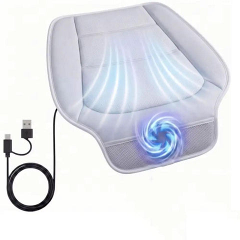 Heavy Duty Cooling Car Seat Cushion With Built In Ventilation Fan For Modern Cars, mesh material, USB power, airflow design.