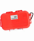Red Outdoor Survival Shockproof Storage Box and Cover, durable ABS and stainless steel container for tools, phone, keys.