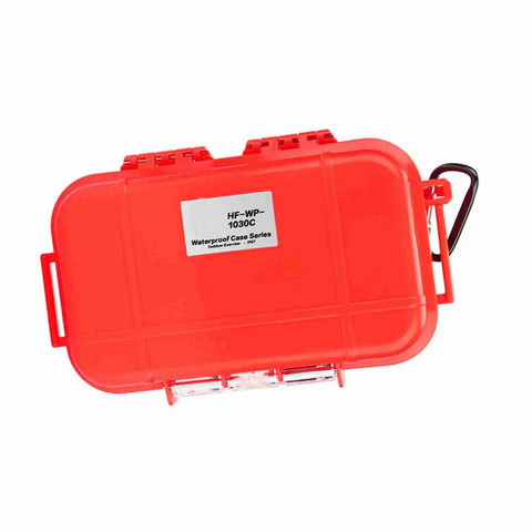 Red Outdoor Survival Shockproof Storage Box and Cover, durable ABS and stainless steel container for tools, phone, keys.