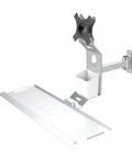 Hella Sturdy Monitor Mount With Foldable Keyboard Tray For Clean Workspaces, showing adjustable arm and folding tray.