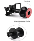 Adjustable POS Card Reader Stand With Clip On Base Pro Grade Non Slip Mount For Cashier Desks showing stickers and screw hole