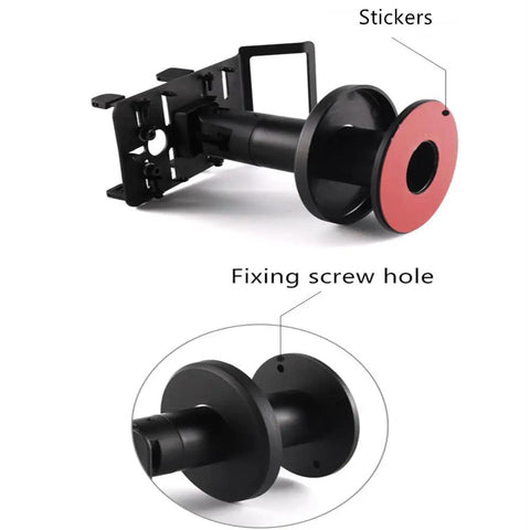 Adjustable POS Card Reader Stand With Clip On Base Pro Grade Non Slip Mount For Cashier Desks showing stickers and screw hole