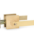 Side view of gold lever from 5 Pack Modern Gold Door Levers With Keys For Entry Front Exterior And Interior Doors Keyed Alike Privacy Lock Levers For Bedroom Bathroom And Hallway Everywhere.