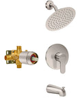Tub Shower Faucet Set With Valve, High Pressure All Metal Rain Shower System With 8 Inch Rain Head, Bath Tub Trim Kit In Brushed Nickel