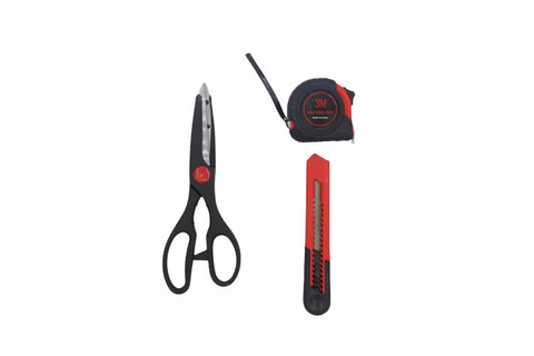 39 Piece Home Tool Kit With Portable Storage Box Your Go To Repair Set For Apartment Home Dorm DIY Projects And Housewarming Gift Includes Hammer Pliers Screwdriver Bits Hex Keys Tape Measure Utility Knife Scissors And More, showing scissors, tape measure, and utility knife