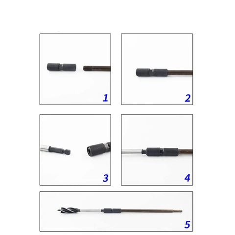 Top Shelf Heavy Duty 11 Piece Woodworking Auger Drill Bit Set Featuring Razor Sharp Spiral Flutes For Reliable Clean Hole Boring In Lumber Plywood MDF Sheets Pro Tier, showing detailed bit connections.