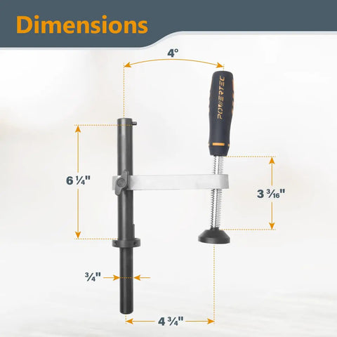 Twin Bench Holdfast Clamps For Woodworking, 3/4 Inch Dog Hole Mount, 5 Inch Height, 360 Degree Adjustable, Instant Clamping, Bench Dog Clamp For MFT Tables, 2 Pack dimensions diagram