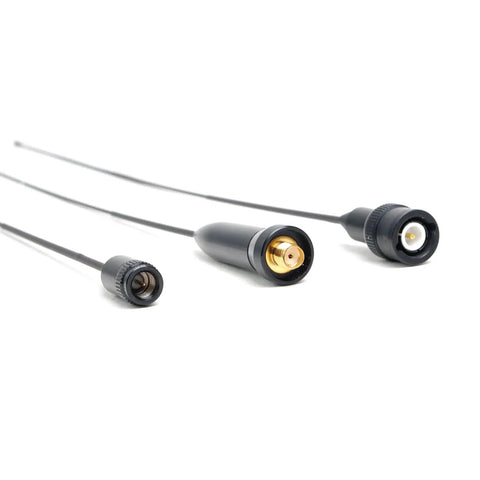 Close-up of Beefy Yet Lightweight Flexible Shape Memory Handheld Dual Band Antenna connectors for VHF UHF Transceivers