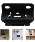 Close-up of single black hinge from Six Pack Self-Closing Semi-Concealed RV And Cabinet Door Hinges In Cold Rolled Steel For Travel And Camper Use.