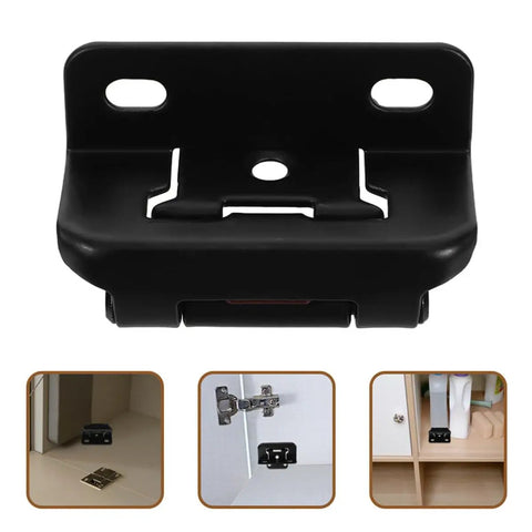 Close-up of single black hinge from Six Pack Self-Closing Semi-Concealed RV And Cabinet Door Hinges In Cold Rolled Steel For Travel And Camper Use.