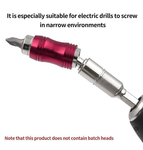 Pivoting 1/4-inch magnetic bit holder with red aluminum body and silver shank for tight-space drilling