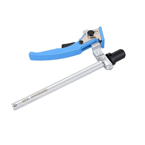 Beast Bench Dog Clamps for MFT Tables with Quick Ratchet Mechanism, 25/32 inch dog holes, 6-5/16 inch capacity, blue handle.