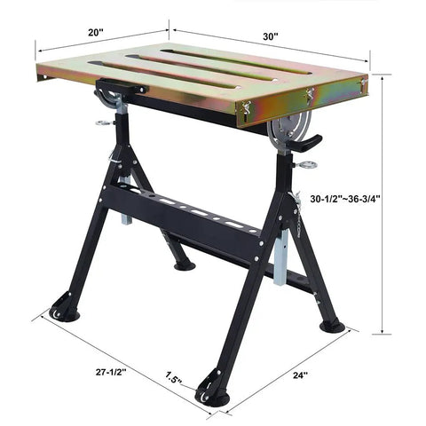 Tough As Nails Welding Table 30 By 20 Inches Industrial Steel Workbench with adjustable height and folding design.