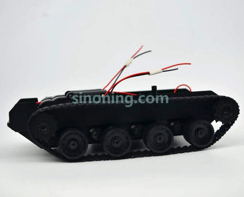 Side view of Mini Smart Robot Tank Chassis Kit With Rubber Track Crawler For Arduino And 130 Motor, showing wheels and wires.