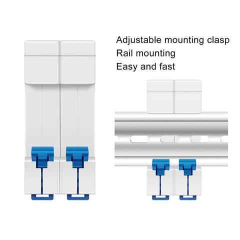 DC Miniature Circuit Breaker Two Pole 1000V For Solar PV System Din Rail Mount 63A Pack Of Two, front and mounted view